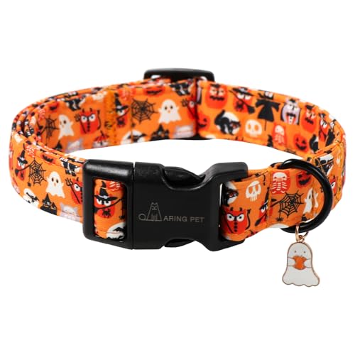 ARING PET Halloween-Hundehalsband, Geister-Kürbis-Spinnennetz-Skelett, Haustier-Halsbänder für kleine, mittelgroße und große Mädchen, Jungen, Welpen, Halsband mit Schnellverschluss-Schnalle, Größe XS ARING PET Halloween-Hundehalsband, Geister-Kürbis-Spinnennetz-Skelett, Haustier-Halsbänder für kleine, mittelgroße und große Mädchen, Jungen, Welpen, Halsband mit Schnellverschluss-Schnalle, Größe XS von ARING PET
