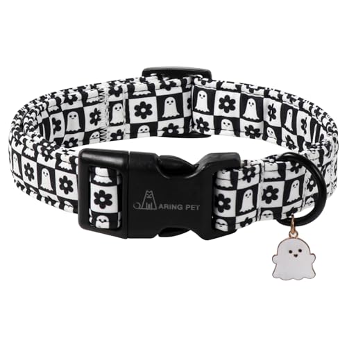 ARING PET Halloween-Hundehalsband, Geisterblumen-Halsband für kleine, mittelgroße und große Mädchen, Jungen, Welpen, Halsband mit Schnellverschluss-Schnalle, Schwarz-Weiß, Größe L ARING PET Halloween-Hundehalsband, Geisterblumen-Halsband für kleine, mittelgroße und große Mädchen, Jungen, Welpen, Halsband mit Schnellverschluss-Schnalle, Schwarz-Weiß, Größe L von ARING PET