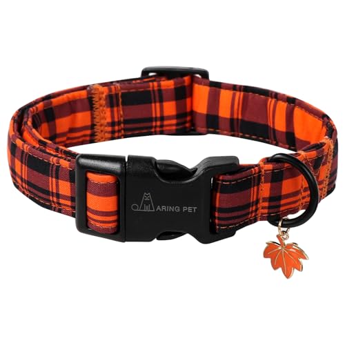 ARING PET Halloween Hundehalsband, Herbst Orange Kariert Hundehalsband mit Schnellverschluss aus Kunststoffschnalle, Bequemes Baumwoll Halsband für Jungen und Mädchen Hunde ARING PET Halloween Hundehalsband, Herbst Orange Kariert Hundehalsband mit Schnellverschluss aus Kunststoffschnalle, Bequemes Baumwoll Halsband für Jungen und Mädchen Hunde von ARING PET