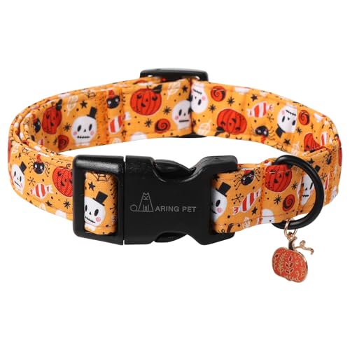 ARING PET Halloween Hundehalsband, Niedlich Kürbis Hundehalsband mit Schnellverschluss aus Kunststoffschnalle, Bequemes Orange Baumwoll Halsband für Jungen und Mädchen Hunde ARING PET Halloween Hundehalsband, Niedlich Kürbis Hundehalsband mit Schnellverschluss aus Kunststoffschnalle, Bequemes Orange Baumwoll Halsband für Jungen und Mädchen Hunde von ARING PET