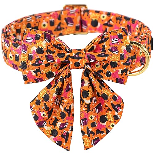 ARING PET Halloween Hundehalsband, süßes orangefarbenes Hundehalsband mit Matrosenfliege, verstellbare Baumwolle Halloween Haustier Halsbänder mit Metallschnalle von ARING PET