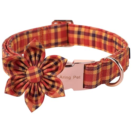 ARING PET Herbst-Hundehalsband, Baumwolle, kariert, mit Blume, verstellbar, Orange, Halloween-Hundehalsband, Haustier-Halskette mit Metallschnalle, für Mädchen und Jungen ARING PET Herbst-Hundehalsband, Baumwolle, kariert, mit Blume, verstellbar, Orange, Halloween-Hundehalsband, Haustier-Halskette mit Metallschnalle, für Mädchen und Jungen von ARING PET