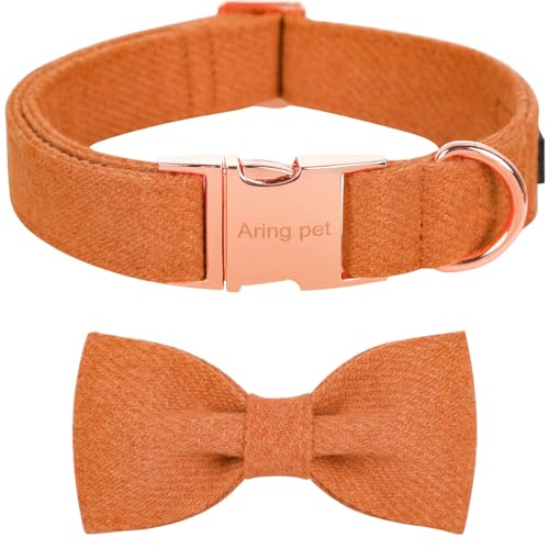 ARING PET Herbst Hundehalsband, Baumwolle Orange Hundehalsband mit Schleife, Nizza Bowtie Hundehalsbänder Geschenke mit Metallschnalle für kleine, mittlere und große Hunde von ARING PET