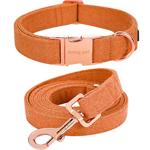 ARING PET Herbst Hundehalsband und Leine Set - Baumwolle Orange Mit Metallschnalle für Kleine, Mittlere und Große Hunde von ARING PET