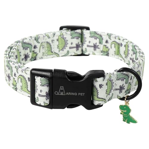ARING PET Hundehalsband, Hundehalsband mit Grünen Dinosauriern Bedruckt, Niedliches Halsband aus Baumwolle mit Schnellverschluss aus Kunststoff für Jungen und Mädchen Hunde ARING PET Hundehalsband, Hundehalsband mit Grünen Dinosauriern Bedruckt, Niedliches Halsband aus Baumwolle mit Schnellverschluss aus Kunststoff für Jungen und Mädchen Hunde von ARING PET