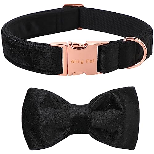 ARING PET Hundehalsband mit Fliege, Samt, mit abnehmbarer Fliege, verstellbares Halsband mit Fliege, für Mädchen und Jungen, Größe M (1 Stück) von ARING PET