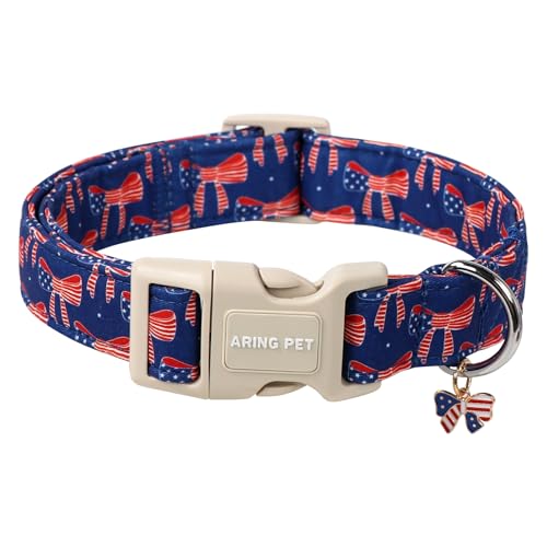 ARING PET Hundehalsband mit Schleife, patriotisches Hundehalsband, verstellbar, amerikanische Flagge, Welpenhalsband mit Schnellverschluss-Schnalle von ARING PET