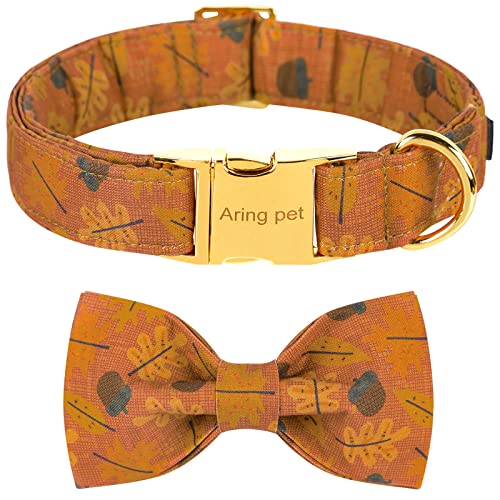 ARING PET Hundehalsband mit Schleife-Niedliche Herbst Ahornblatt Fliege Hundehalsbänder, einstellbare Herbst gelb Hunde Halsband Fliege mit Metallschnalle für kleine mittlere große Hunde von ARING PET