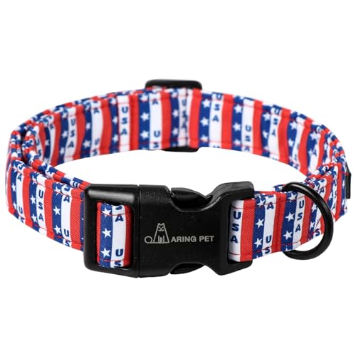 ARING PET Hundehalsband mit amerikanischer Flagge, Baumwolle, patriotisches Hundehalsband, verstellbar, 4. Juli, Welpenhalsbänder mit Schnellverschluss-Schnalle für kleine, mittelgroße und große Hunde von ARING PET