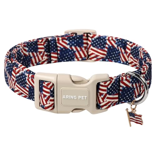 ARING PET Hundehalsband mit amerikanischer Flagge, patriotisches Hundehalsband, verstellbar, 4. Juli, Haustierhalsband, Welpenhalsband mit Schnellverschluss-Schnalle ARING PET Hundehalsband mit amerikanischer Flagge, patriotisches Hundehalsband, verstellbar, 4. Juli, Haustierhalsband, Welpenhalsband mit Schnellverschluss-Schnalle von ARING PET