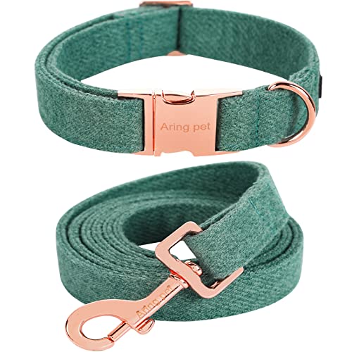 ARING PET Hundehalsband und Leine, Baumwolle grün Hundehalsband Set, bequemes Hundehalsband und Leine Set mit Metallschnalle für kleine mittlere große Hunde von ARING PET