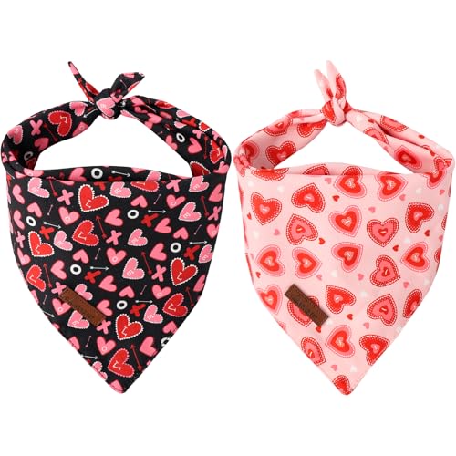 ARING PET Hundehalstücher zum Valentinstag, 2 Stück, niedliches rosa und schwarzes Herzmotiv, wendbar, für Hochzeit, Dreieck, Haustier-Schal, Geschenke für kleine Hunde und Katzen von ARING PET