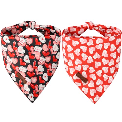 ARING PET Hundehalstücher zum Valentinstag, 2 Stück, niedliches schwarz-rotes Herz-Hundehalstuch, wendbar, Hochzeits-Hunde-Lätzchen, Haustier-Schal, Geschenke für große Hunde und Katzen von ARING PET