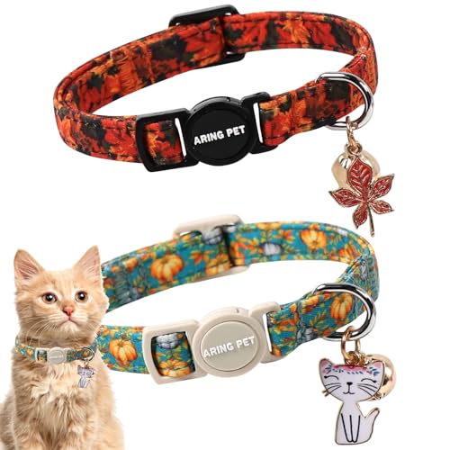 ARING PET Katzenhalsbänder, Breakaway-Baumwolle, für Halloween, Kätzchen, mit Glöckchen, für Mädchen, Jungen, Katzen, Kürbis und Herbstblatt, 2 Stück ARING PET Katzenhalsbänder, Breakaway-Baumwolle, für Halloween, Kätzchen, mit Glöckchen, für Mädchen, Jungen, Katzen, Kürbis und Herbstblatt, 2 Stück von ARING PET