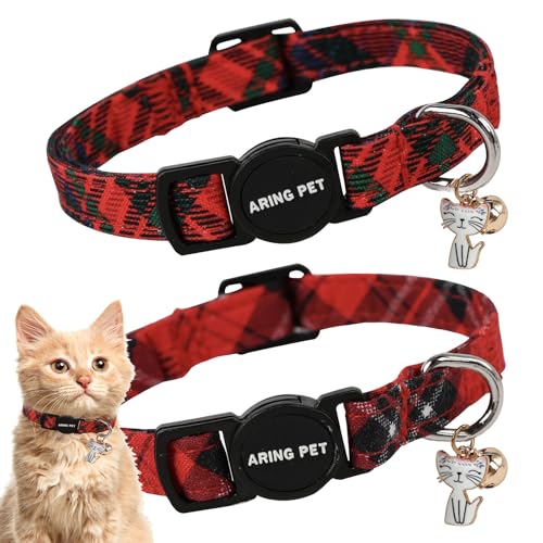 ARING PET Katzenhalsbänder mit Weihnachtsmotiv, niedliches Katzenhalsband mit Glöckchen und Anhänger, verstellbar, kariert, mit Sicherheitsschnalle, für Mädchen und Jungen, 2 Stück ARING PET Katzenhalsbänder mit Weihnachtsmotiv, niedliches Katzenhalsband mit Glöckchen und Anhänger, verstellbar, kariert, mit Sicherheitsschnalle, für Mädchen und Jungen, 2 Stück von ARING PET
