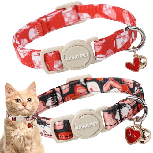 ARING PET Katzenhalsbänder zum Valentinstag, niedliches Herz, mit Glöckchen und Anhänger, verstellbar, Valentins-Kätzchen-Halsbänder mit Sicherheitsschnalle, für Mädchen und Jungen, 2 Stück ARING PET Katzenhalsbänder zum Valentinstag, niedliches Herz, mit Glöckchen und Anhänger, verstellbar, Valentins-Kätzchen-Halsbänder mit Sicherheitsschnalle, für Mädchen und Jungen, 2 Stück von ARING PET