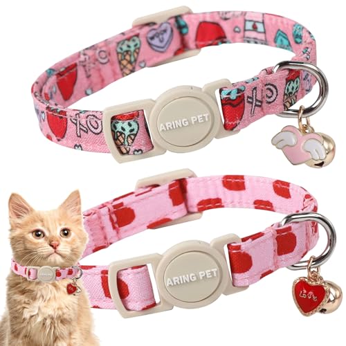 ARING PET Katzenhalsbänder zum Valentinstag, niedliches Herz, mit Glöckchen und Anhänger, verstellbar, Valentins-Kätzchen-Halsbänder mit Sicherheitsschnalle, für Mädchen und Jungen, 2 Stück ARING PET Katzenhalsbänder zum Valentinstag, niedliches Herz, mit Glöckchen und Anhänger, verstellbar, Valentins-Kätzchen-Halsbänder mit Sicherheitsschnalle, für Mädchen und Jungen, 2 Stück von ARING PET