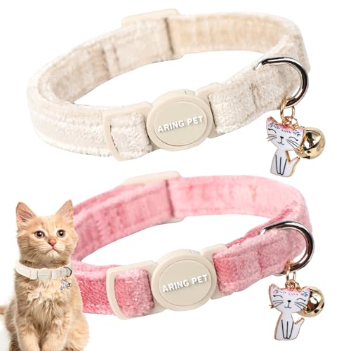 ARING PET Katzenhalsband, Baumwolle, mit Glöckchen und Anhänger, verstellbar, Rosa, Khaki, mit Sicherheitsschnalle, für Mädchen und Jungen, 2 Stück ARING PET Katzenhalsband, Baumwolle, mit Glöckchen und Anhänger, verstellbar, Rosa, Khaki, mit Sicherheitsschnalle, für Mädchen und Jungen, 2 Stück von ARING PET