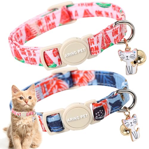 ARING PET Katzenhalsband, Baumwolle, mit Glöckchen und Anhänger, verstellbar, Sommer-Kätzchen-Halsbänder mit Sicherheitsschnalle, für Mädchen, Haustiere, 2 Stück von ARING PET