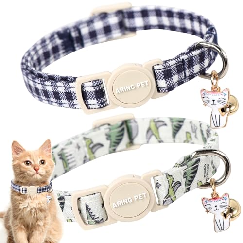 ARING PET Katzenhalsband, Baumwolle, mit Glöckchen und Anhänger, verstellbare Dinosaurier-Kätzchen-Halsbänder mit Sicherheitsschnalle, für Mädchen und Jungen, 2 Stück ARING PET Katzenhalsband, Baumwolle, mit Glöckchen und Anhänger, verstellbare Dinosaurier-Kätzchen-Halsbänder mit Sicherheitsschnalle, für Mädchen und Jungen, 2 Stück von ARING PET