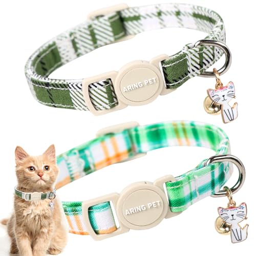 ARING PET Katzenhalsband, Baumwolle, mit Glöckchen und Anhänger, verstellbare Feder-Kätzchen-Halsbänder mit Sicherheitsschnalle, für Mädchen und Jungen, 2 Stück von ARING PET