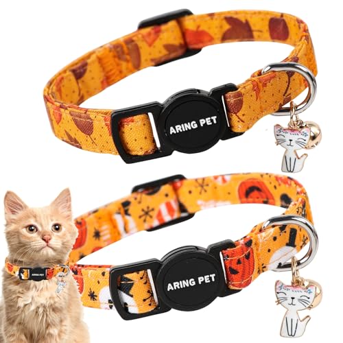 ARING PET Katzenhalsband, niedliches Katzenhalsband mit Glöckchen und Anhänger, verstellbar, für Herbst und Halloween, mit Sicherheitsschnalle, für Mädchen und Jungen, 2 Stück von ARING PET