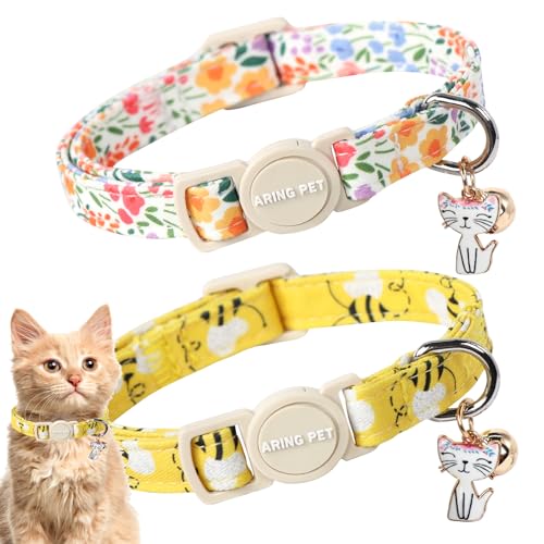 ARING PET Katzenhalsband, niedliches Katzenhalsband mit Glöckchen und Anhänger, verstellbares Blumen- und Bienenmuster, Kätzchenhalsbänder mit Sicherheitsschnalle, für Mädchen und Jungen, 2 Stück ARING PET Katzenhalsband, niedliches Katzenhalsband mit Glöckchen und Anhänger, verstellbares Blumen- und Bienenmuster, Kätzchenhalsbänder mit Sicherheitsschnalle, für Mädchen und Jungen, 2 Stück von ARING PET