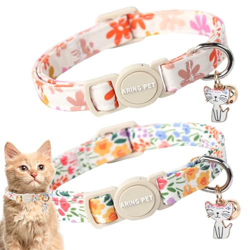 ARING PET Katzenhalsband, niedliches Katzenhalsband mit Glöckchen und Anhänger, verstellbares Blumenmuster, weibliche Kätzchen-Halsbänder mit Sicherheitsschnalle, für Mädchen und Jungen, 2 Stück ARING PET Katzenhalsband, niedliches Katzenhalsband mit Glöckchen und Anhänger, verstellbares Blumenmuster, weibliche Kätzchen-Halsbänder mit Sicherheitsschnalle, für Mädchen und Jungen, 2 Stück von ARING PET