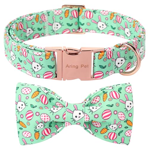 ARING PET Oster-Hundehalsband, niedliches grünes Ostereier-Hundehalsband mit Schleife, verstellbarer Hasen- und Karotten-Druck, Fliege, Haustier-Halskette, Geschenk für Mädchen und Jungen von ARING PET