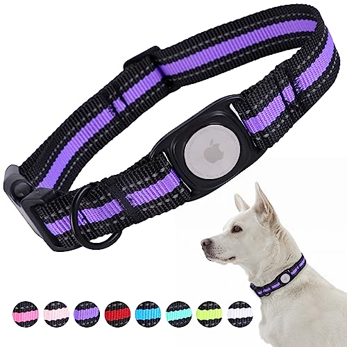 ARING PET Reflektierendes Hundehalsband, verstellbares Airtag-Hundehalsband, leichtes Nylon, violette Hundehalsbänder mit Airtag-Halterung für kleine, mittelgroße und große Hunde von ARING PET