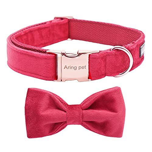 ARING PET Samt Hundehalsband-Süßes rotes Hundehalsband mit Schleife, bequemes weiches und verstellbares Weihnachtshalsband Geschenke mit Metallschnalle für kleine mittlere große Hunde von ARING PET