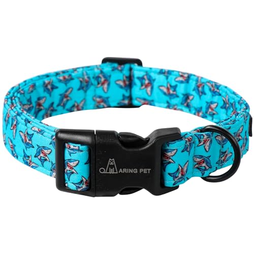ARING PET Sommer-Hundehalsband, Baumwolle, leicht, blau, verstellbares Hai-Haustierhalsband, Welpenhalsbänder mit Schnellverschluss-Schnalle für kleine, mittelgroße und große Hunde von ARING PET