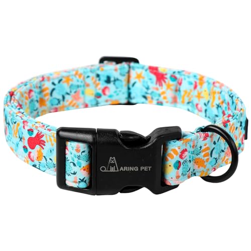 ARING PET Sommer-Hundehalsband, Baumwolle, leicht, verstellbar, blau, Welpenhalsbänder mit Schnellverschluss-Schnalle für kleine, mittelgroße und große Hunde von ARING PET