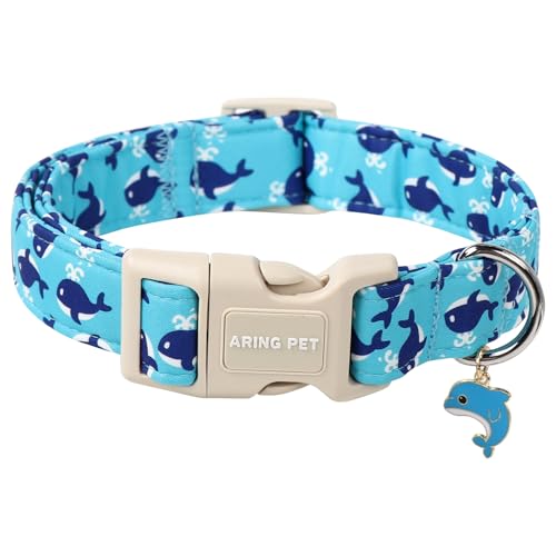 ARING PET Sommer-Hundehalsband, Blauwal-Hundehalsband mit Schnellverschluss aus Kunststoffschnalle, Bequemes Baumwoll-Halsband für Jungen und Mädchen Hunde ARING PET Sommer-Hundehalsband, Blauwal-Hundehalsband mit Schnellverschluss aus Kunststoffschnalle, Bequemes Baumwoll-Halsband für Jungen und Mädchen Hunde von ARING PET