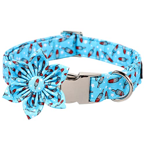 ARING PET Sommer-Hundehalsband, niedliches blaues Eis am Stiel, Hundehalsband mit Blume, verstellbares 4. Juli, Hundehalsband, Blume mit Metallschnalle für kleine, mittelgroße und große Hunde von ARING PET