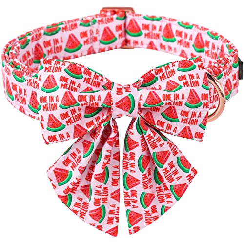ARING PET Sommer Hundehalsband - Rosa Wassermelone Hundehalsband mit Sailor Fliege, Verstellbare Baumwolle Hundehalsbänder Geschenke mit Metallschnalle für kleine, mittelgroße und große Hunde von ARING PET
