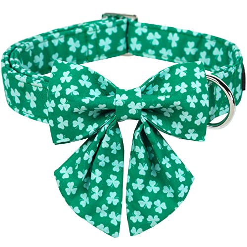 ARING PET St. Patrick's Day Hundehalsband, niedliches grünes Kleeblatt, Hundehalsband mit Matrosenfliege, Baumwoll-Dreiblatt-Hundehalsbänder mit Metallschnalle für kleine, mittelgroße und große Hunde von ARING PET