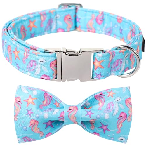 ARING PET Summer Dog Collar-Cute Blue Dog Collar with Bow Adjustable Seepferdchen Turtle Dog Collar Puppy Collars with Metal Buckle for Small Medium Large Dogs von ARING PET