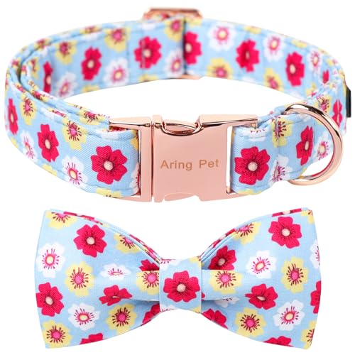ARING PET Summer Dog Collar-Cute Girl Dog Collar with Bowtie Adjustable Bowtie Dog Collar Puppy Collars with Metal Buckle for Small Medium Large Dogs von ARING PET