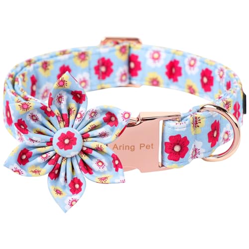 ARING PET Summer Dog Collar-Cute Girl Dog Collar with Flower Adjustable Cotton Dog Collar Puppy Collars with Metal Buckle for Small Medium Large Dogs von ARING PET