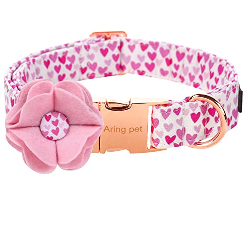 ARING PET Valentinstag-Hundehalsband, Fany-Hundehalsband mit Filzblume, bequeme Baumwoll-Herz-Hundehalsbänder, Haustierhalsbänder mit Metallschnalle von ARING PET