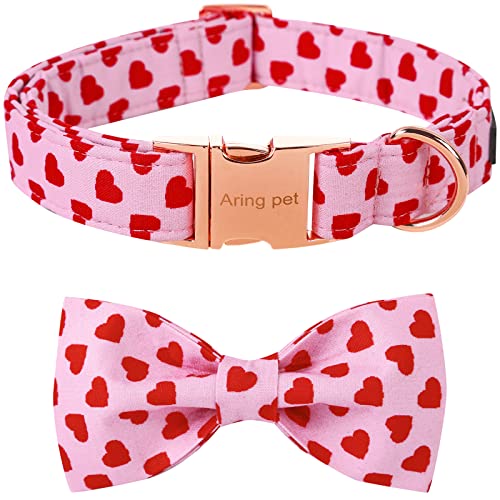 ARING PET Valentinstags-Hundehalsband, bezauberndes rosa Herz, für Mädchen, verstellbare Fliege, Hundehalsband, Haustierhalsbänder mit Metallschnalle von ARING PET