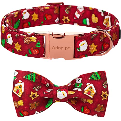 ARING PET Weihnachten Hundehalsband, Niedlicher Weihnachtsmann Hundehalsband mit Fliege, Baumwolle Rot Weihnachten Hundehalsband Schleife mit Metallschnalle für kleine, mittelgroße und große Jungen von ARING PET