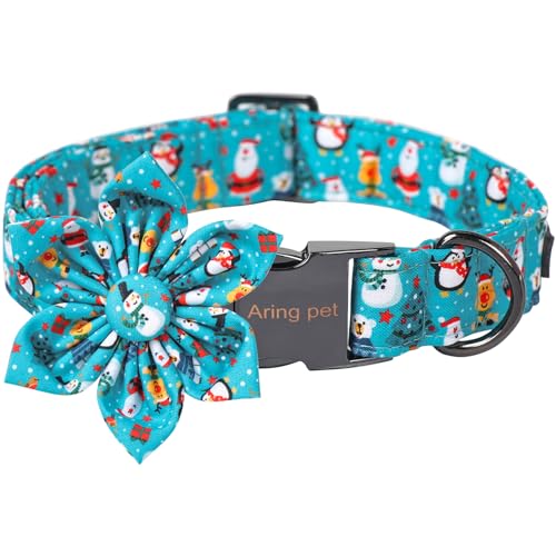 ARING PET Weihnachts-Hundehalsband, niedliches Wintermädchen-Hundehalsband mit Blume, verstellbare Baumwolle, blau, Weihnachts-Haustierhalsband, Welpenhalsbänder von ARING PET