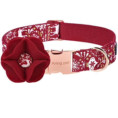 ARING PET Weihnachts-Hundehalsband, rotes Hundehalsband mit Filzblumen, Baumwolle, Weihnachtsmädchen-Hundehalsband, Haustierhalsbänder mit Metallschnalle von ARING PET