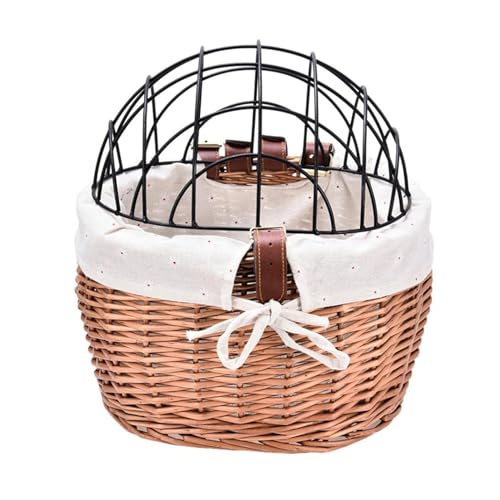 Katzenkorb – Hundekorb vorne, hinten montierter Haustiertragkorb, Haustier-Tragetasche, gewebter Katzenkorb mit Metall, Tragekorb für Haustiere, Spielzeug, Bücher, 30 x 25 x 30 cm von ARIOU