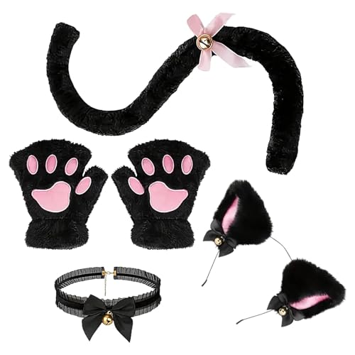 Katzenkostüm-Zubehör – Cosplay-Kopfschmuck, Katzenkostüm-Set mit Krallenhandschuhen, Katzenkrallenhandschuhen, bequeme, flauschige Kostüme, Cosplay-Zubehör für Karneval, Kostüm, Halloween Katzenkostüm-Zubehör – Cosplay-Kopfschmuck, Katzenkostüm-Set mit Krallenhandschuhen, Katzenkrallenhandschuhen, bequeme, flauschige Kostüme, Cosplay-Zubehör für Karneval, Kostüm, Halloween von ARIOU