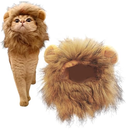 Katzenmähne - Katzenlendenperücke | Katzen-Löwenhaar-Kopfbedeckung | Haustier-Löwenmähne | Niedliche Lendenkostüme | Waschbares, Bequemes, Ausgefallenes Löwenhaar-Katzenkleid Für Weihnachten, Ostern, von ARIOU