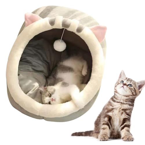 Kleine Hundebett-Abdeckhöhle – Katzenhaus für den Innenbereich | Niedliches halbgeschlossenes Haustierhöhlenbett für Kätzchen und kleine Hunde | Katzen-Design Katzenhaus mit hängendem Spielzeug und Kleine Hundebett-Abdeckhöhle – Katzenhaus für den Innenbereich | Niedliches halbgeschlossenes Haustierhöhlenbett für Kätzchen und kleine Hunde | Katzen-Design Katzenhaus mit hängendem Spielzeug und von ARIOU