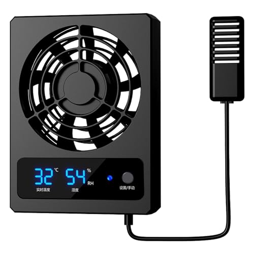 Lüfter für Reptilienaufenthalt, Intelligenter Kühlventilator für Reptilientank mit LED-Anzeige, Reptilien-Temperatur- und Feuchtigkeitsmessgerät von ARIOU